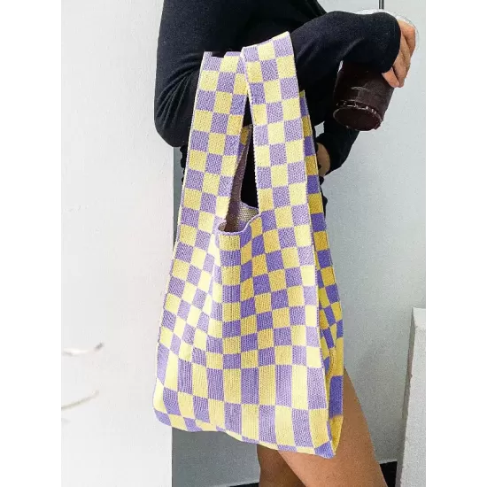 Casual Weave Contrast Color Plaid Bags Accessories Casual Weave Contrast Color Plaid Bags Accessories