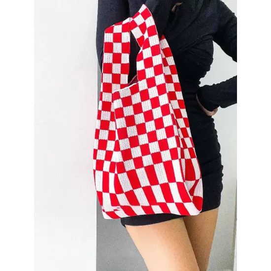 Casual Weave Contrast Color Plaid Bags Accessories Casual Weave Contrast Color Plaid Bags Accessories