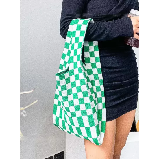 Casual Weave Contrast Color Plaid Bags Accessories Casual Weave Contrast Color Plaid Bags Accessories