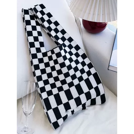 Casual Weave Contrast Color Plaid Bags Accessories Casual Weave Contrast Color Plaid Bags Accessories