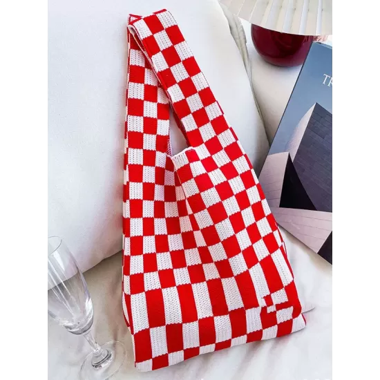 Casual Weave Contrast Color Plaid Bags Accessories Casual Weave Contrast Color Plaid Bags Accessories