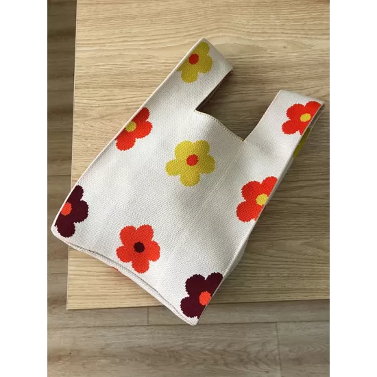 Contrast Color Flower Woven Handbag Contrast Color Flower Woven Handbag