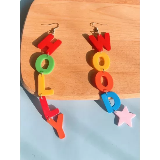Colorful HOLLYWOOD Personalized Letter Earrings Colorful HOLLYWOOD Personalized Letter Earrings