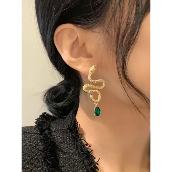 Contrast Color Rhinestone Snake Shape Earrings Accessories Contrast Color Rhinestone Snake Shape Earrings Accessories