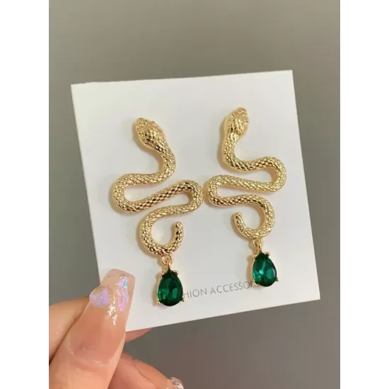 Contrast Color Rhinestone Snake Shape Earrings Accessories Contrast Color Rhinestone Snake Shape Earrings Accessories