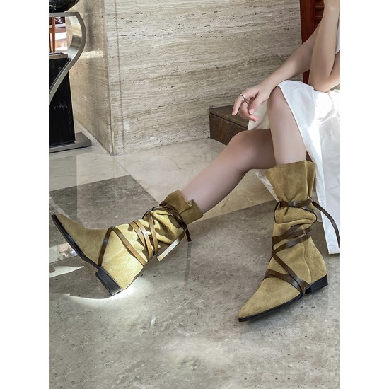 Casual Flat Heel Lace-Up Solid Color Boots Casual Flat Heel Lace-Up Solid Color Boots