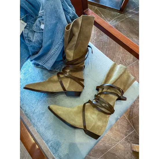 Casual Flat Heel Lace-Up Solid Color Boots Casual Flat Heel Lace-Up Solid Color Boots