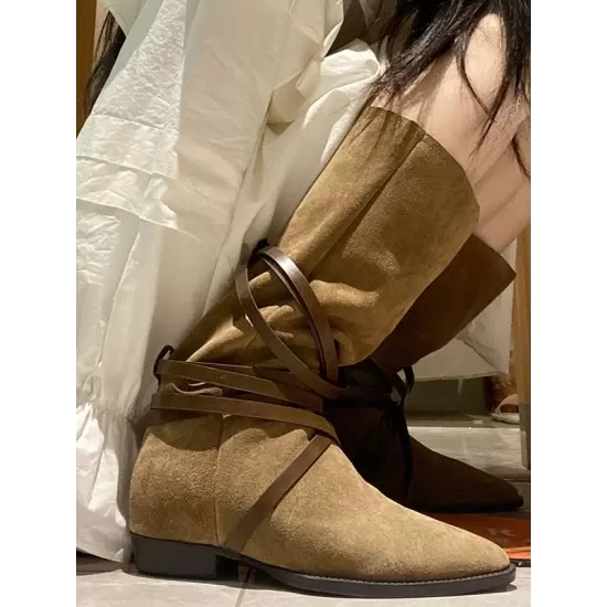 Casual Flat Heel Lace-Up Solid Color Boots Casual Flat Heel Lace-Up Solid Color Boots