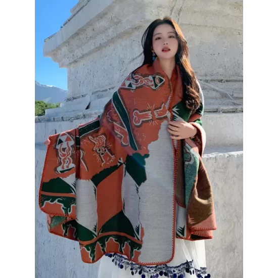 Casual Loose Patchwork Shawl&Cloak Casual Loose Patchwork Shawl&Cloak