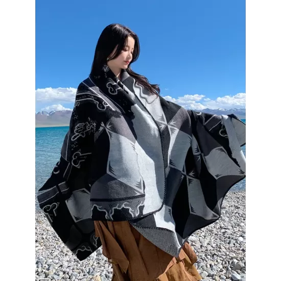 Casual Loose Patchwork Shawl&Cloak Casual Loose Patchwork Shawl&Cloak