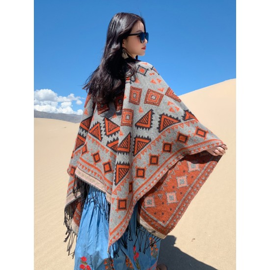 Casual Loose Print Patchwork Shawl&Cloak Casual Loose Print Patchwork Shawl&Cloak