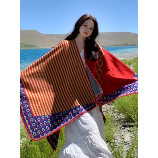 Casual Loose Print Patchwork Shawl&Cloak Casual Loose Print Patchwork Shawl&Cloak
