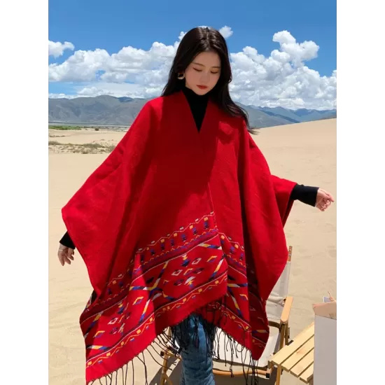 Casual Loose Print Patchwork Shawl&Cloak Casual Loose Print Patchwork Shawl&Cloak