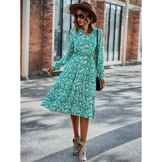 Bohemia Long Sleeves Floral Printed V-Neck Dress Bohemia Long Sleeves Floral Printed V-Neck Dress