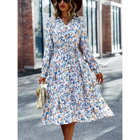 Bohemia Long Sleeves Floral Printed V-Neck Dress Bohemia Long Sleeves Floral Printed V-Neck Dress