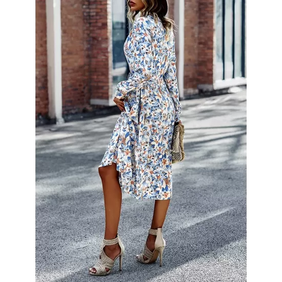 Bohemia Long Sleeves Floral Printed V-Neck Dress Bohemia Long Sleeves Floral Printed V-Neck Dress