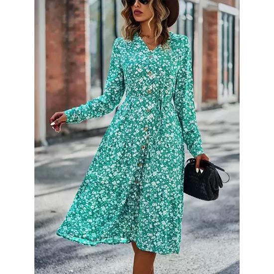 Bohemia Long Sleeves Floral Printed V-Neck Dress Bohemia Long Sleeves Floral Printed V-Neck Dress