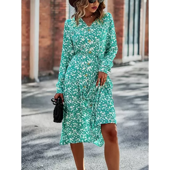 Bohemia Long Sleeves Floral Printed V-Neck Dress Bohemia Long Sleeves Floral Printed V-Neck Dress