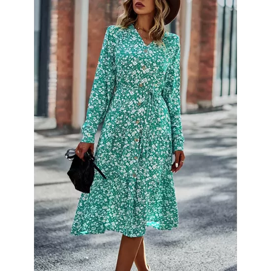 Bohemia Long Sleeves Floral Printed V-Neck Dress Bohemia Long Sleeves Floral Printed V-Neck Dress