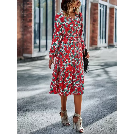 Bohemia Long Sleeves Floral Printed V-Neck Dress Bohemia Long Sleeves Floral Printed V-Neck Dress