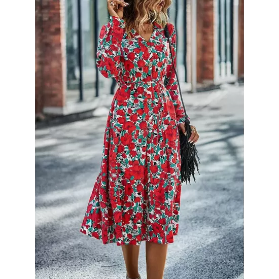 Bohemia Long Sleeves Floral Printed V-Neck Dress Bohemia Long Sleeves Floral Printed V-Neck Dress