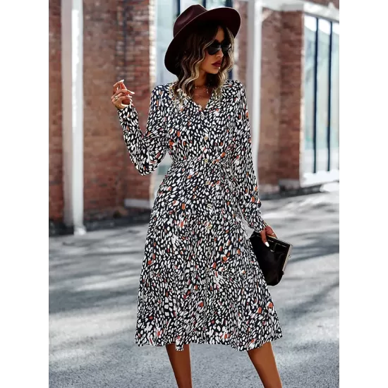 Bohemia Long Sleeves Floral Printed V-Neck Dress Bohemia Long Sleeves Floral Printed V-Neck Dress