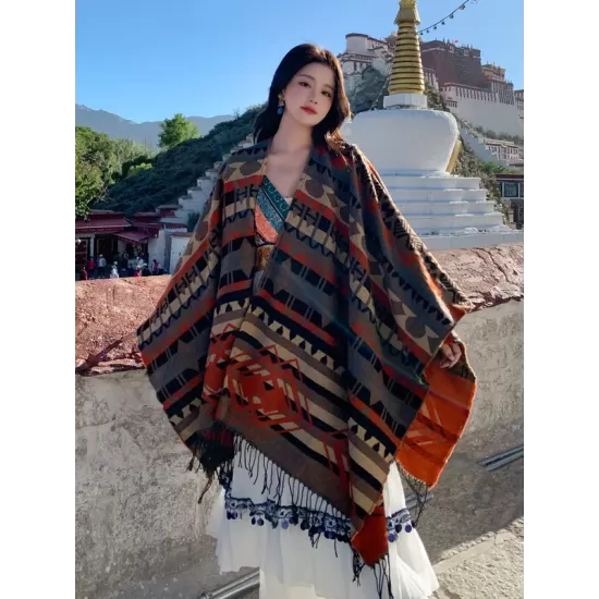 Casual Loose Patchwork Shawl&Cloak Casual Loose Patchwork Shawl&Cloak