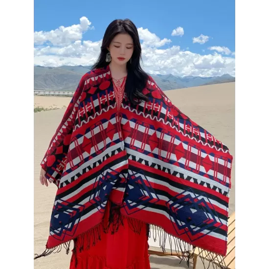 Casual Loose Patchwork Shawl&Cloak Casual Loose Patchwork Shawl&Cloak