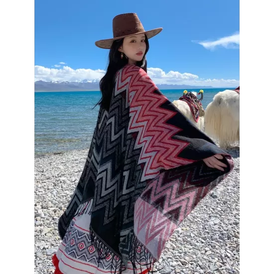 Casual Loose Patchwork Shawl&Cloak Casual Loose Patchwork Shawl&Cloak