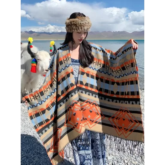 Casual Loose Patchwork Shawl&Cloak Casual Loose Patchwork Shawl&Cloak