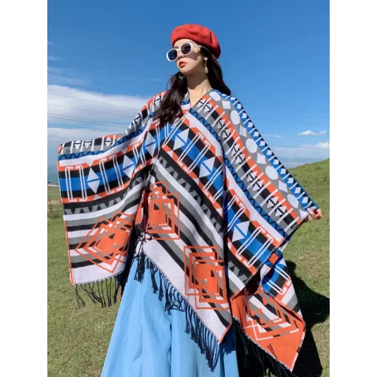 Casual Loose Patchwork Shawl&Cloak Casual Loose Patchwork Shawl&Cloak