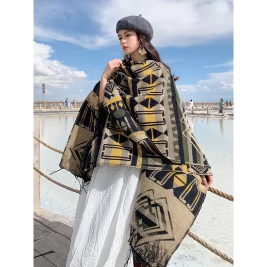 Casual Loose Patchwork Shawl&Cloak Casual Loose Patchwork Shawl&Cloak