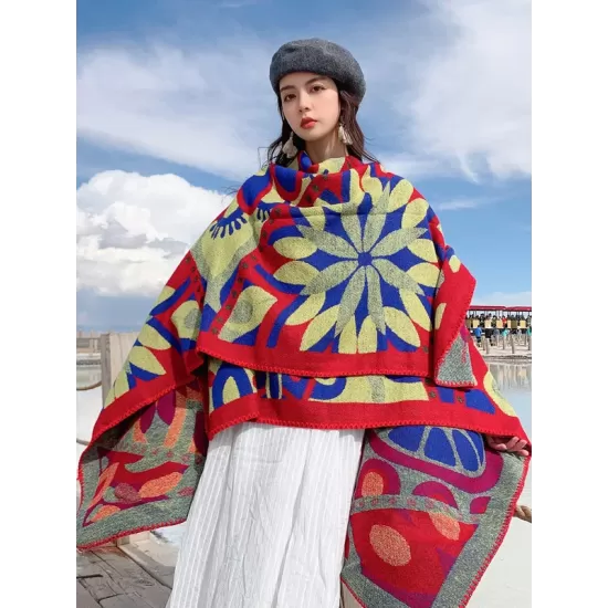 Casual Loose Floral Printed Shawl&Cloak Casual Loose Floral Printed Shawl&Cloak