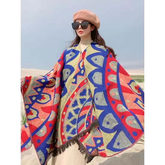 Casual Loose Floral Printed Shawl&Cloak Casual Loose Floral Printed Shawl&Cloak