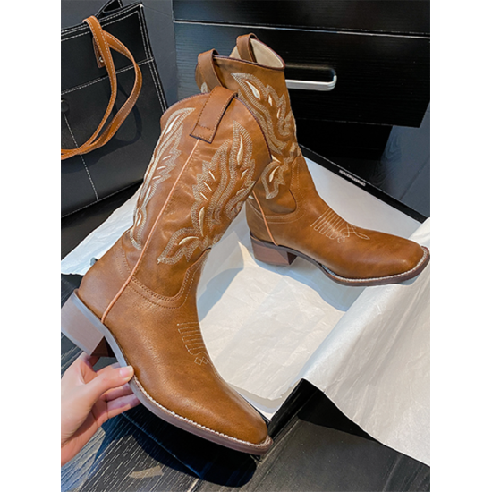Casual Square Heel Embroidered Boots Casual Square Heel Embroidered Boots
