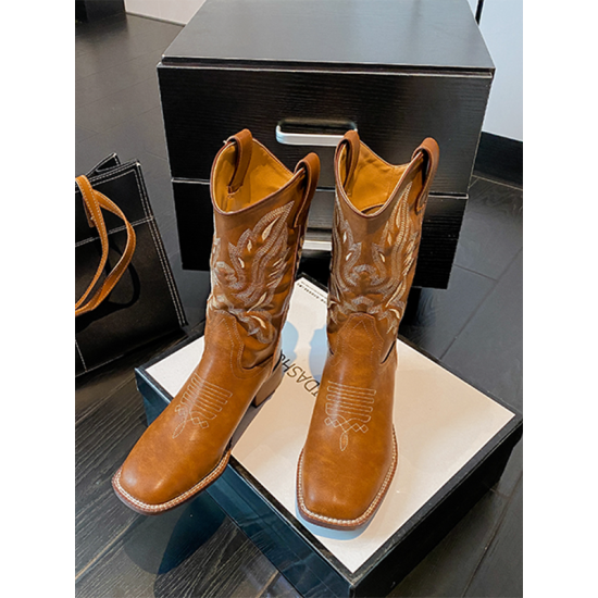 Casual Square Heel Embroidered Boots Casual Square Heel Embroidered Boots
