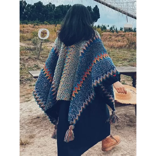 Casual Loose Tasseled Patchwork Shawl&Cloak Casual Loose Tasseled Patchwork Shawl&Cloak