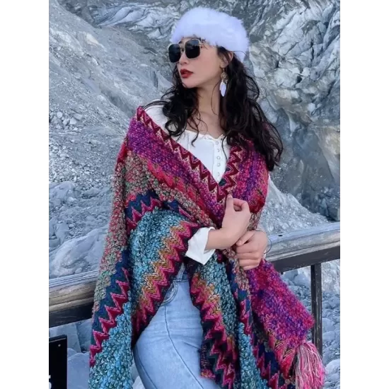 Casual Loose Tasseled Patchwork Shawl&Cloak Casual Loose Tasseled Patchwork Shawl&Cloak