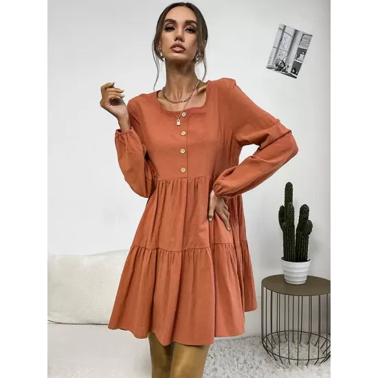 Bohemia Loose Buckle Round-Neck Dress Bohemia Loose Buckle Round-Neck Dress