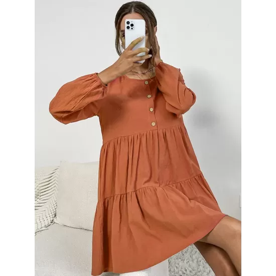 Bohemia Loose Buckle Round-Neck Dress Bohemia Loose Buckle Round-Neck Dress
