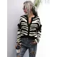 Casual Loose Striped Patchwork V-Neck Cardigan Top Casual Loose Striped Patchwork V-Neck Cardigan Top