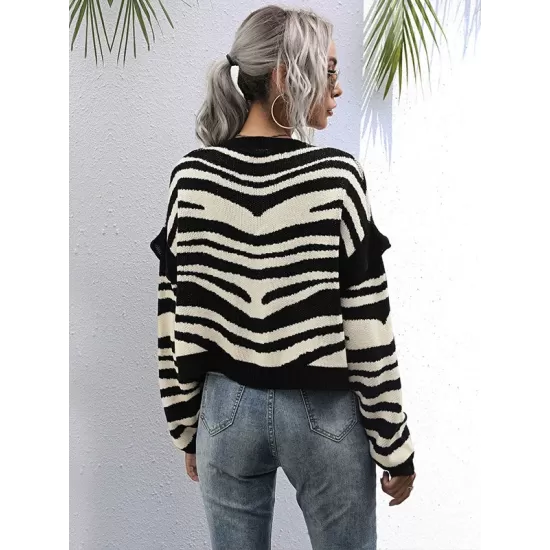 Casual Loose Striped Patchwork V-Neck Cardigan Top Casual Loose Striped Patchwork V-Neck Cardigan Top