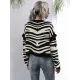 Casual Loose Striped Patchwork V-Neck Cardigan Top Casual Loose Striped Patchwork V-Neck Cardigan Top