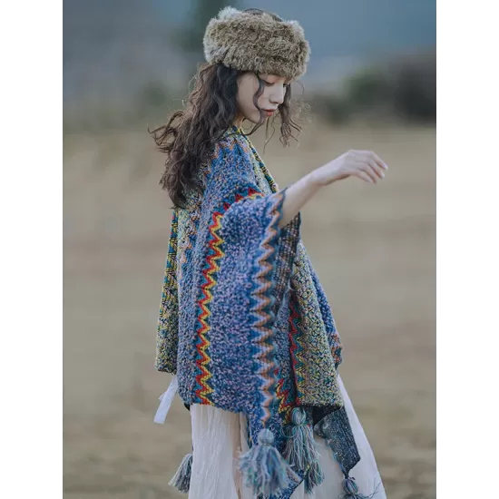 Casual Loose Tasseled Patchwork Shawl&Cloak Casual Loose Tasseled Patchwork Shawl&Cloak