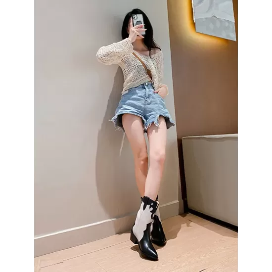 Casual Spike Heels Patchwork Boots Casual Spike Heels Patchwork Boots