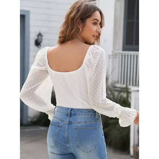 Casual Loose Mesh Solid Color U-Neck Bodysuit Casual Loose Mesh Solid Color U-Neck Bodysuit