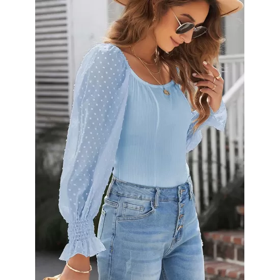 Casual Loose Mesh Solid Color U-Neck Bodysuit Casual Loose Mesh Solid Color U-Neck Bodysuit