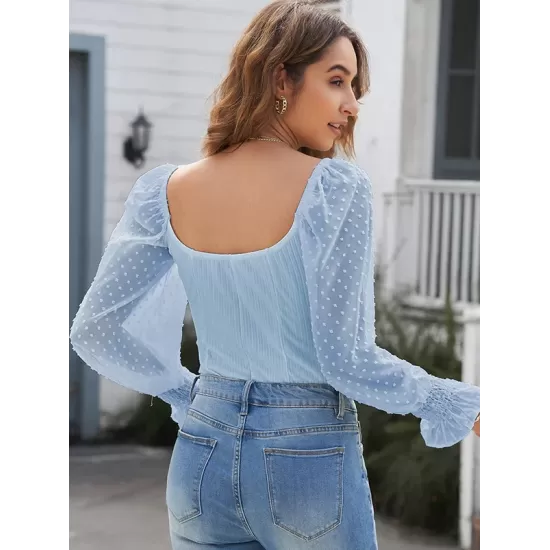 Casual Loose Mesh Solid Color U-Neck Bodysuit Casual Loose Mesh Solid Color U-Neck Bodysuit