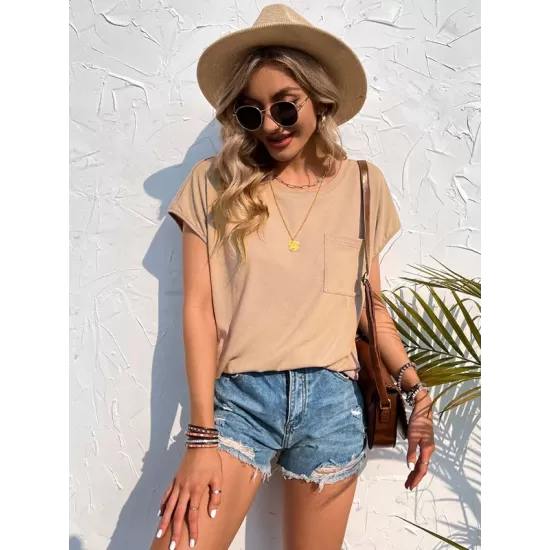 Simple Casual 5 Colors Round-Neck Short Sleeves T-Shirt Top Simple Casual 5 Colors Round-Neck Short Sleeves T-Shirt Top