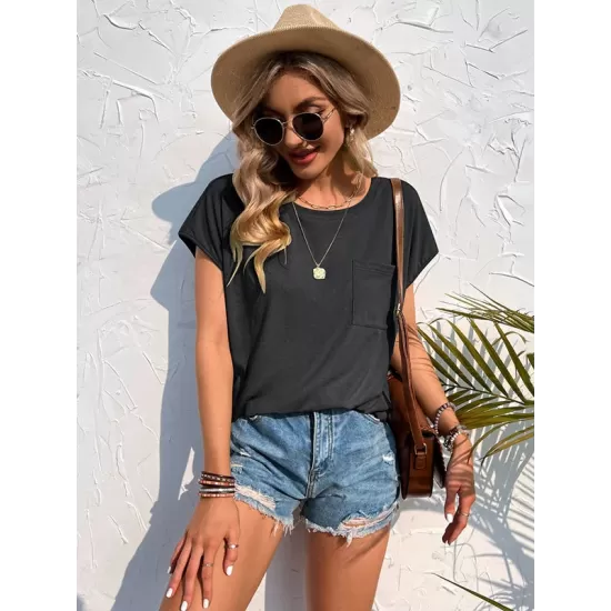 Simple Casual 5 Colors Round-Neck Short Sleeves T-Shirt Top Simple Casual 5 Colors Round-Neck Short Sleeves T-Shirt Top